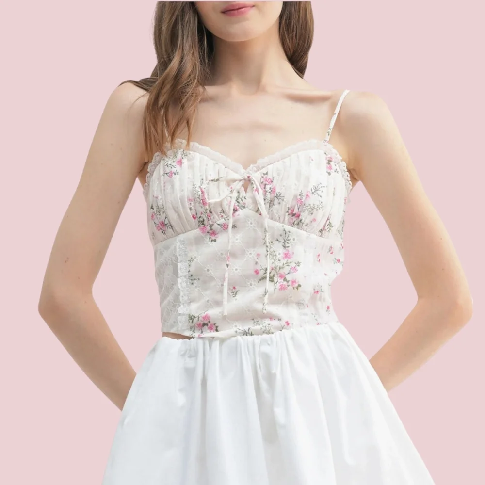 Nordstrom All in Favor Floral Bustier Cami in Ivory Pink Floral M - Picture 2 of 7